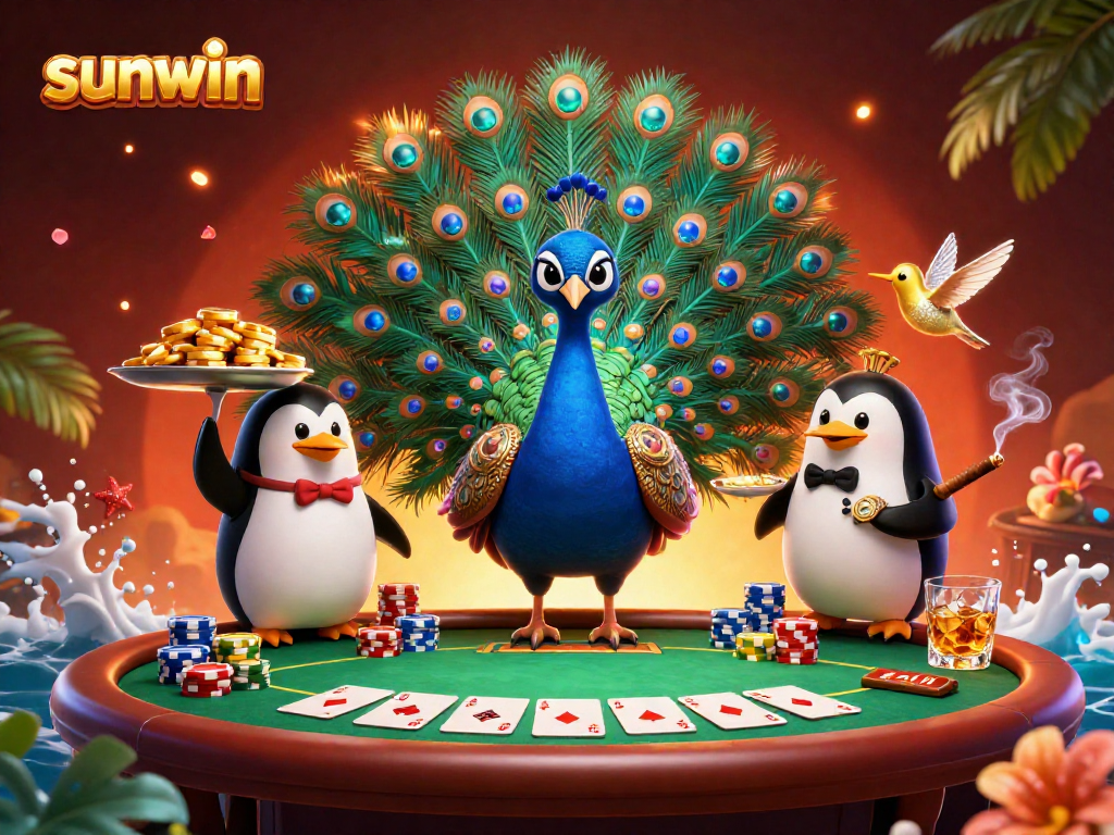 Experience exciting gameplay at sunwin with a colorful poker scene featuring 3D characters and vibrant elements.