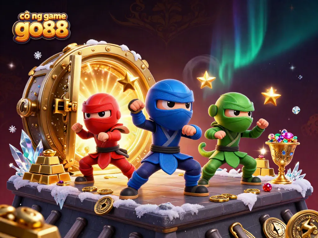 Experience the thrilling atmosphere of cổng game go88 with animated chameleon ninjas and dynamic treasures.