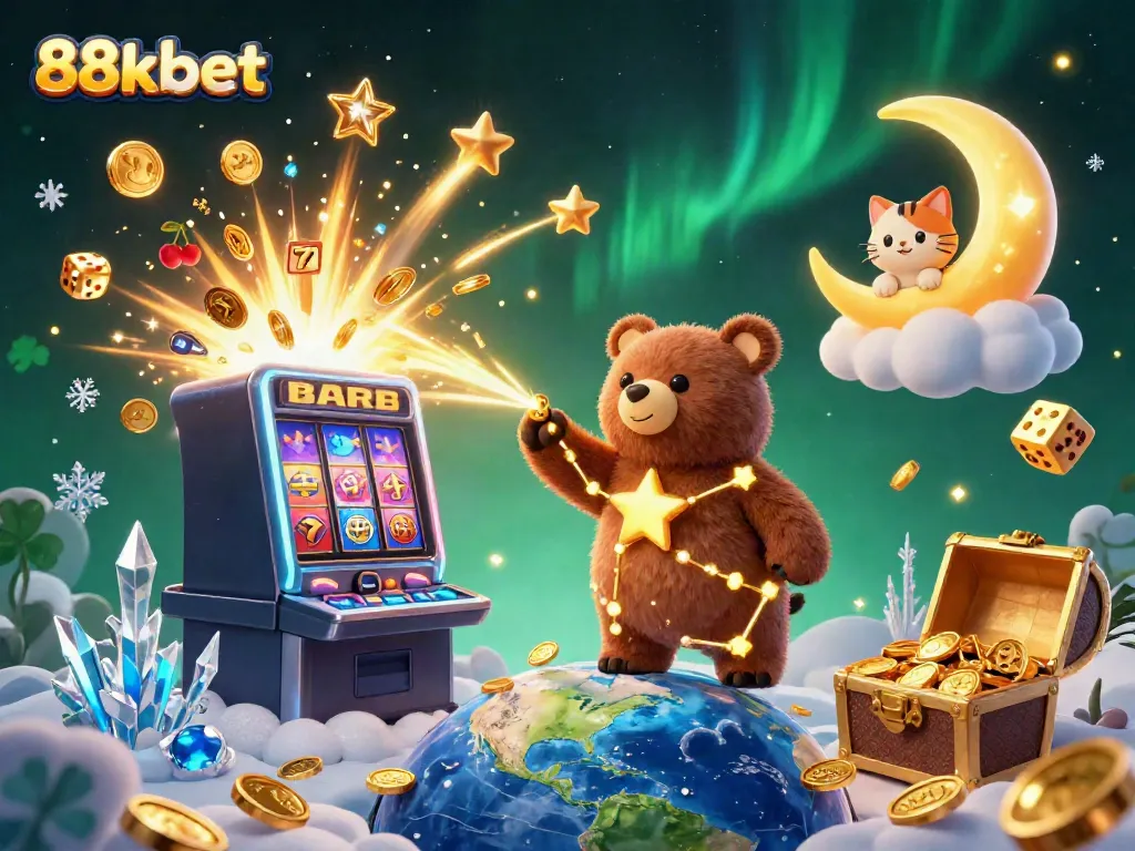 Experience the magic of wins with 88kbet in this vibrant casino illustration, featuring exciting game elements.
