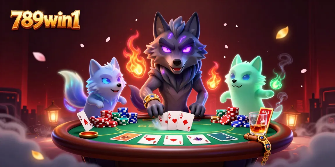 Engage in thrilling poker action with 789win1 featuring a charismatic wolf pack in a dynamic scene.