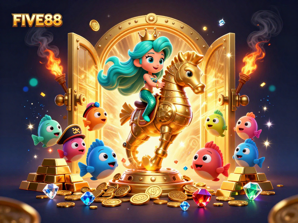 Experience exciting gameplay at FIVE88 with a magical underwater scene featuring mermaid and treasures.