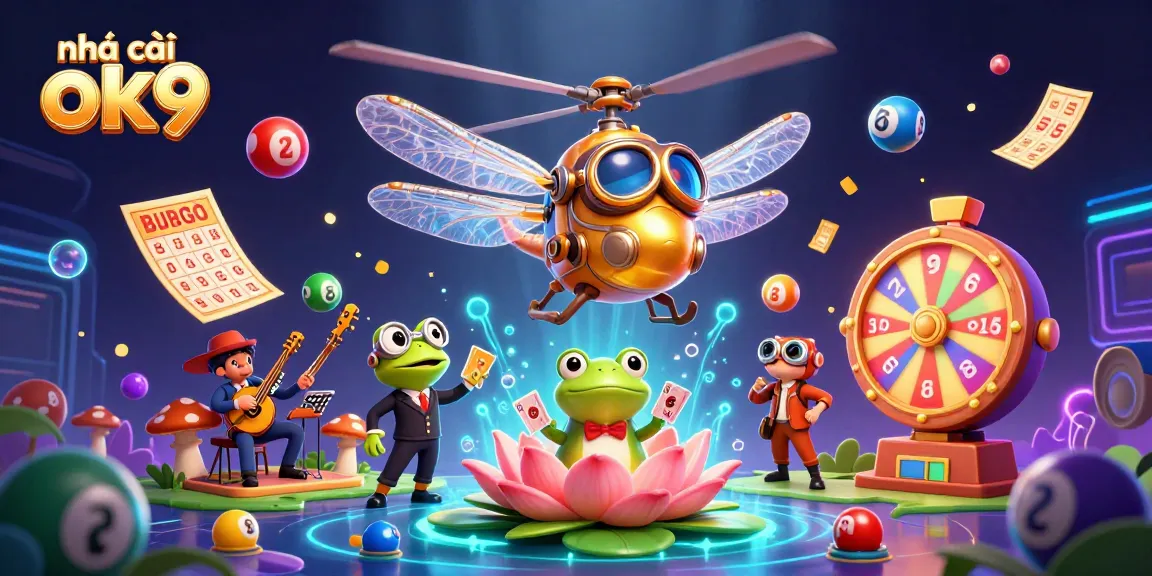 Engage in captivating gambling with nhà cái ok9 at a lively lily pad casino featuring vibrant game elements.