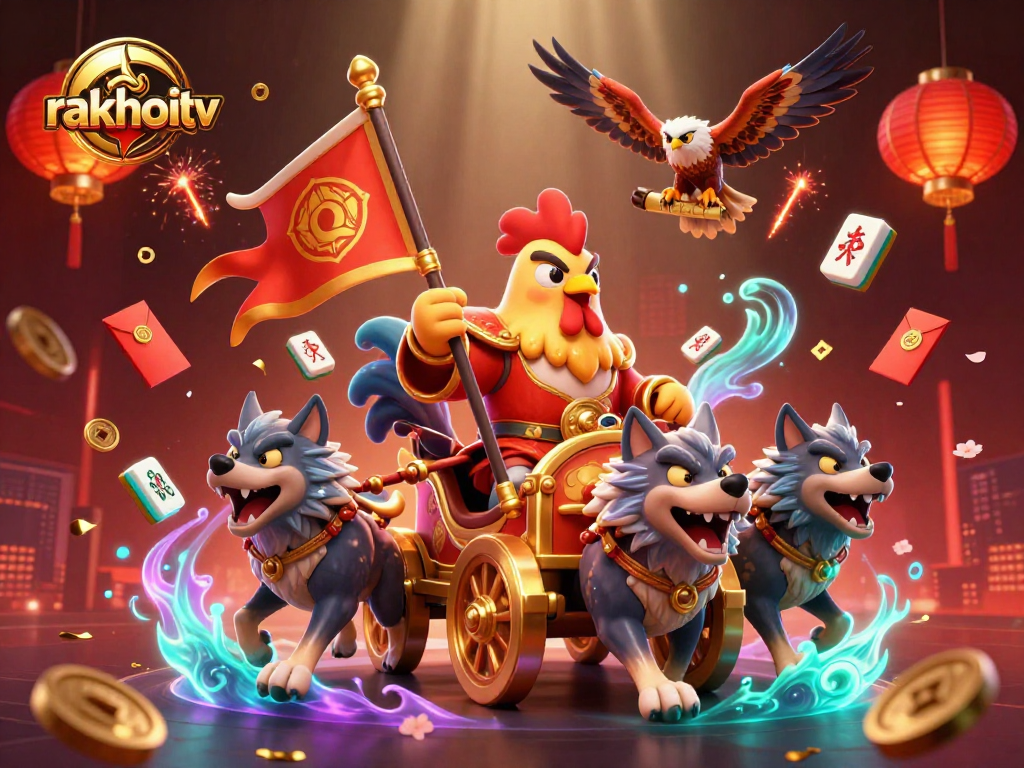 Engage with rakhoitv in a captivating 3D casino scene showcasing vibrant characters and dynamic elements.