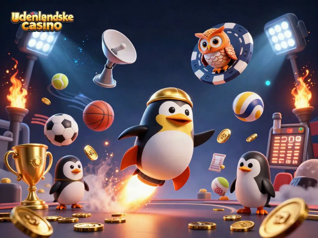 Engage with the thrilling udenlandske casino experience as a golden penguin navigates a cosmic casino.