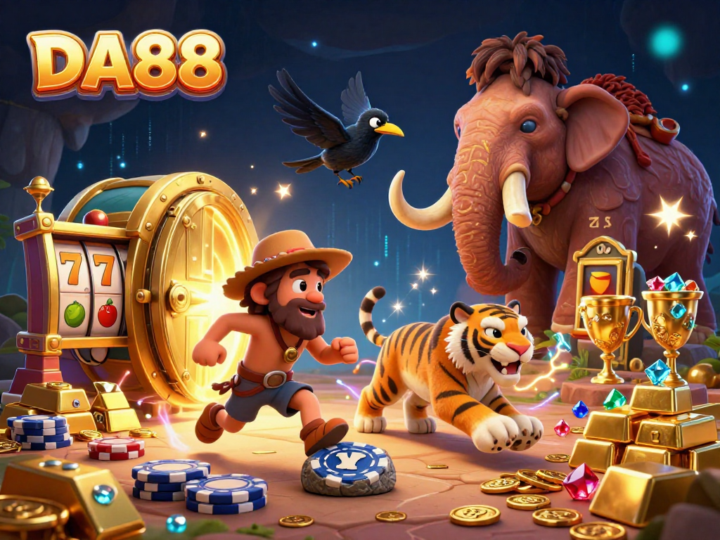Experience DA88's vibrant prehistoric casino with unique slot reels, inviting players to win big.