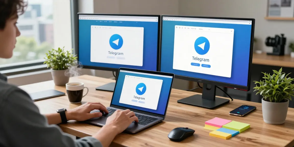 Using the Telegram web version on a laptop in a modern workspace