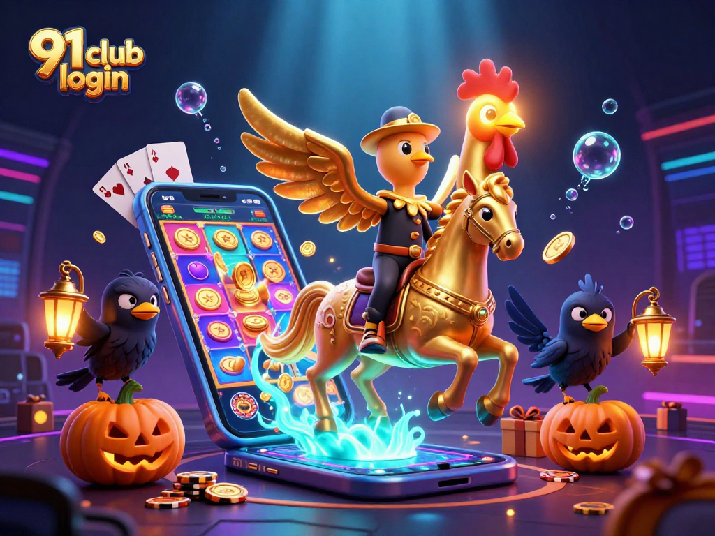 Engage with 91 club login for exciting casino thrills in this vibrant, colorful 3D scene.