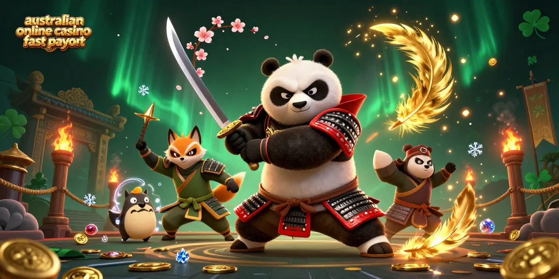 Engage in fast payout excitement with australian online casino fast payout, featuring a samurai panda and ninja fox.