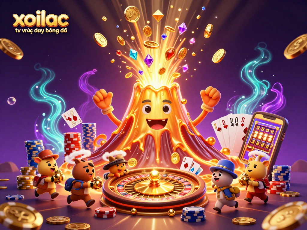 Experience the excitement of xoilac tv trực tiếp bóng đá with vibrant treasures and exhilarating action in a colorful casino illustration.