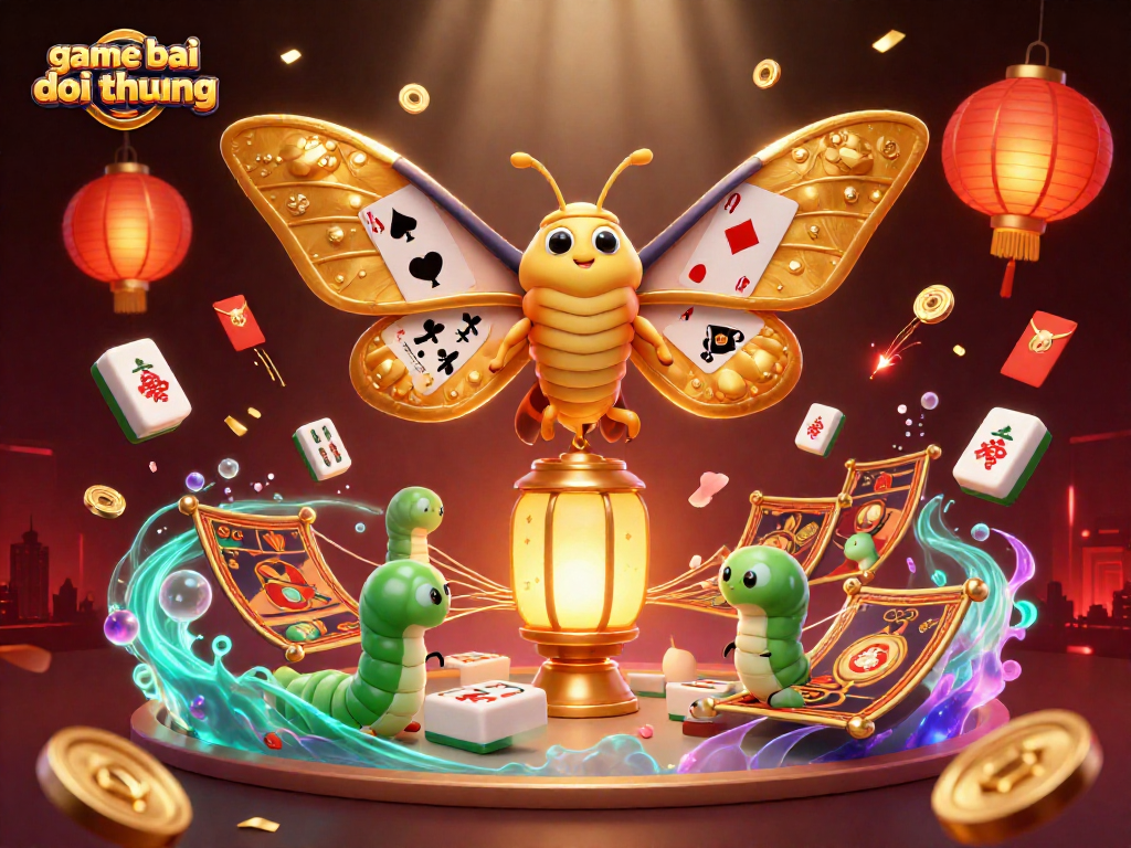 Engage with the game bai doi thuong experience featuring a vibrant, detailed illustration of a moth and casino elements.