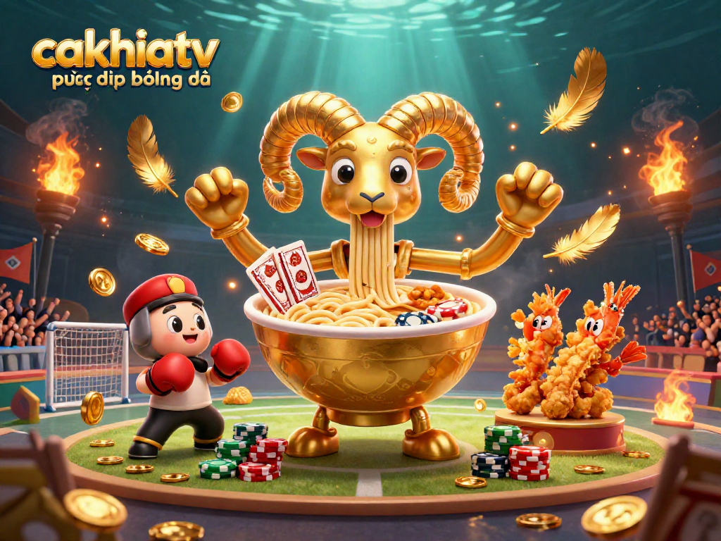 Engage with cakhiatv trực tiếp bóng đá in this vibrant 3D illustration featuring sports-themed casino elements.